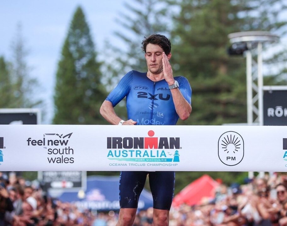 Steve McKenna taking the win at IRONMAN Australia [Photo credit: Korupt Vision]