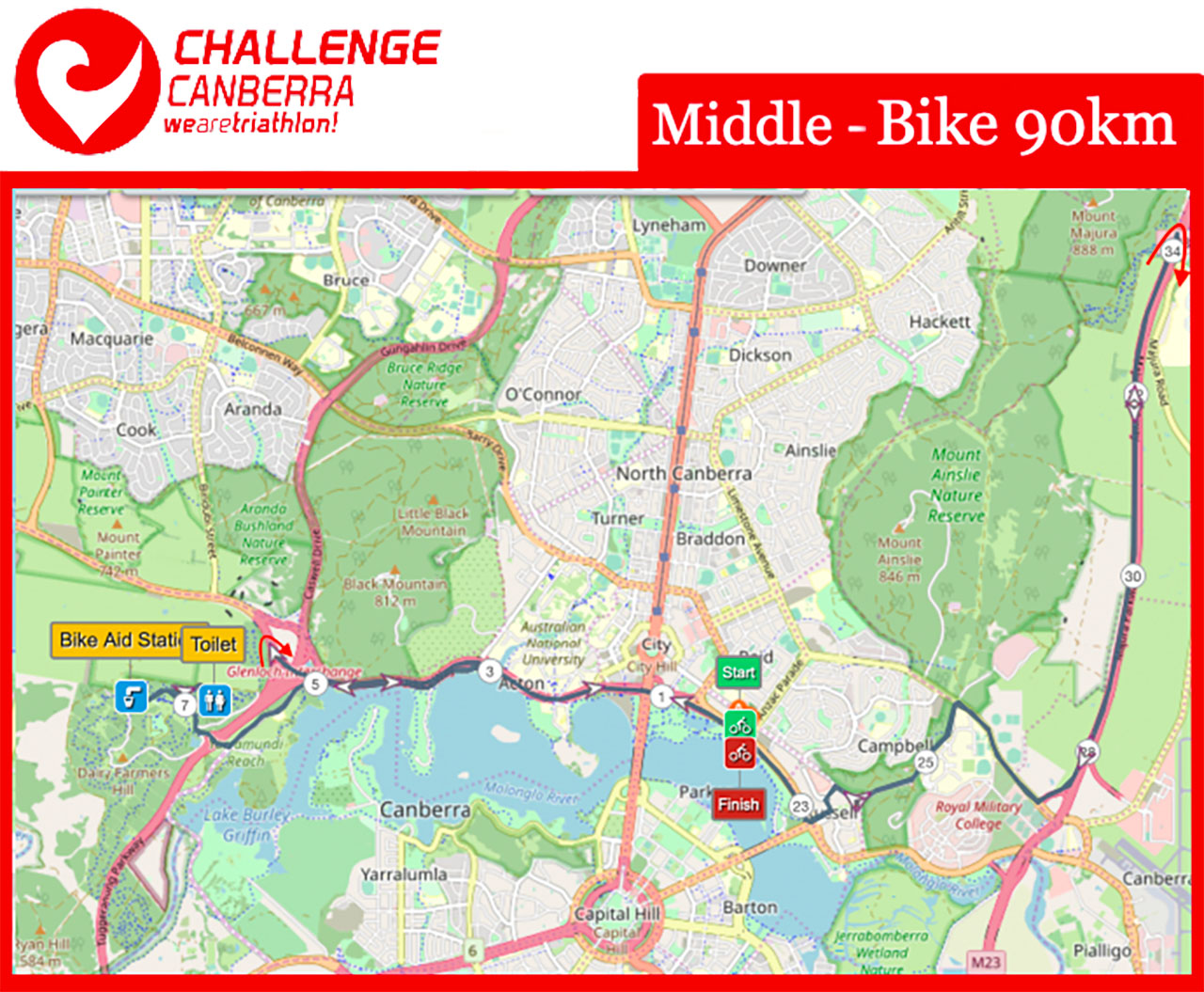 Challenge Canberra - bike course map Challenge Canberra - bike course map