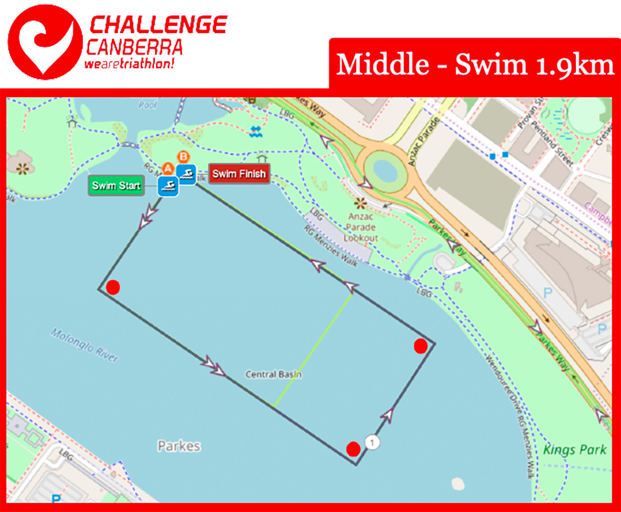 Challenge Canberra - swim course map Challenge Canberra - swim course map