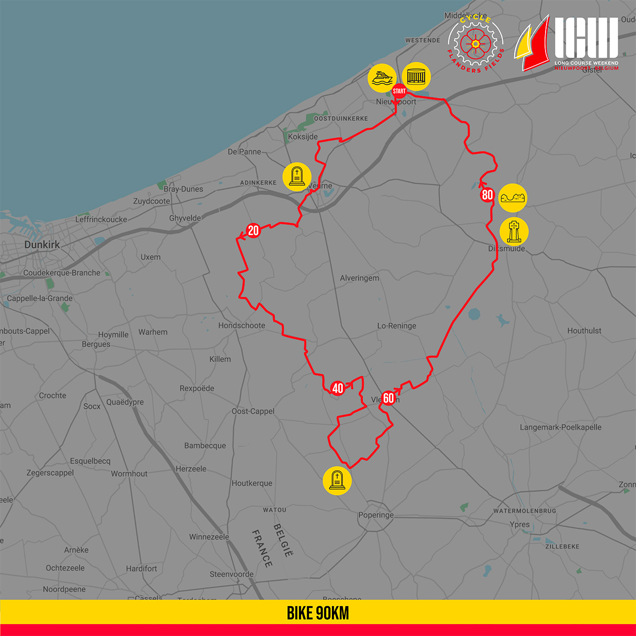 Long Course Weekend Belgium - Bike Course Map - 90km Long Course Weekend Belgium - Bike Course Map - 90km