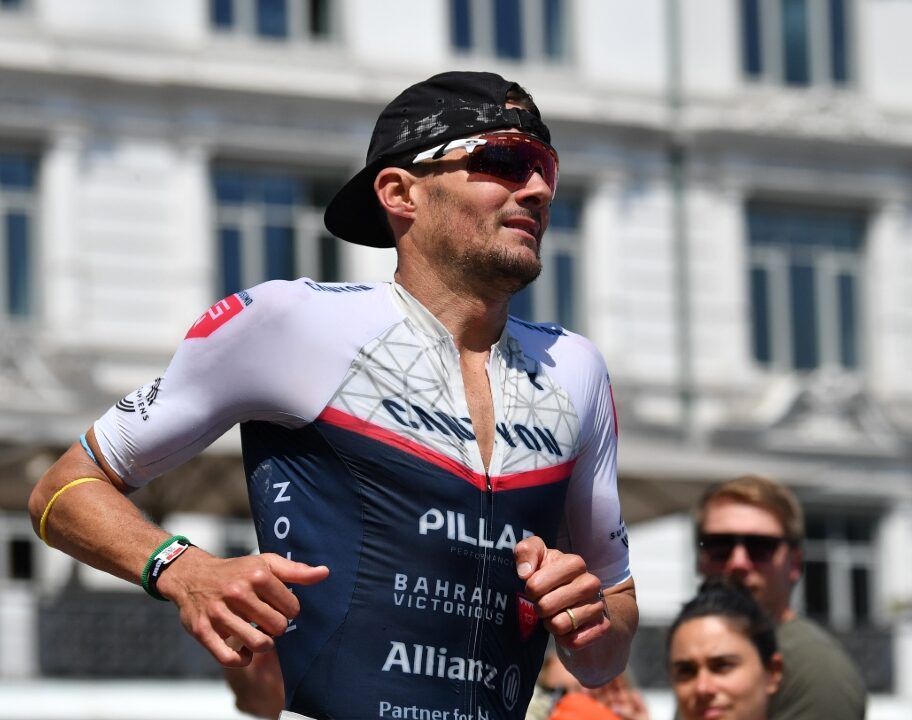 Jan Frodeno of Germany performs during the run leg at sunrise at the IRONMAN European Championship Hamburg on June 4, 2023 in Hamburg, Germany. (Photo by Alexander Koerner/Getty Images for Ironman)