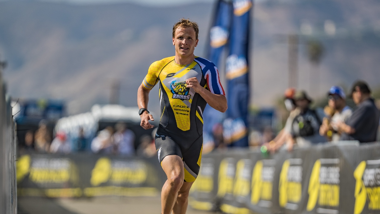 Kristian Blummenfelt running at Malibu SLT in 2021 photo credit: Super League Triathlon