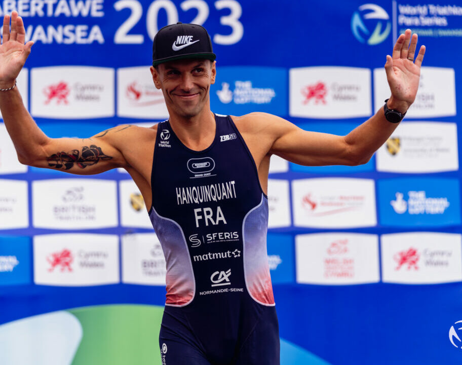 Alexis Hanquinquant podium World Triathlon Para Series Swansea