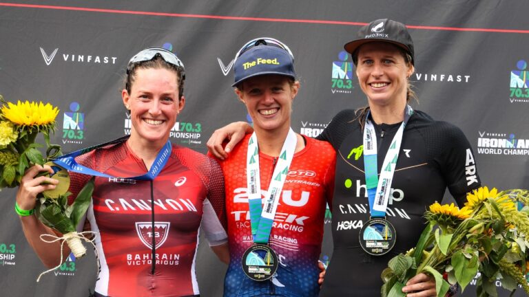 Women's podium at the 2023 IRONMAN 70.3 World Championships.