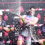 Lionel Sanders Jackson Laundry Trevor Foley podium celebrations Michigan photo credit IRONMAN