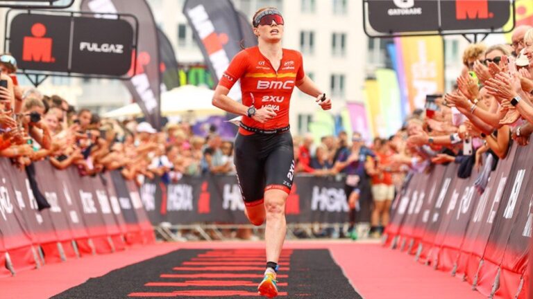 Lucy Buckingham at Finish of Ironman Belgium 2023 photo credit ActivImages for IRONMAN