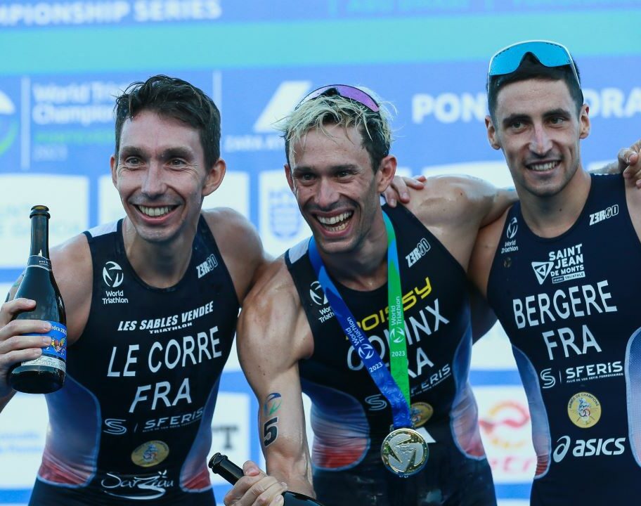 Dorian Coninx, Pierre Le Corre, Leo Bergere - World Triathlon Championship Finals Pontevedra 2023