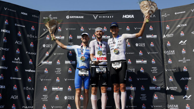 Sam Laidlow, Patrick Lange, Magnus Ditlev - IRONMAN World Championship 2023 podium Nice, France