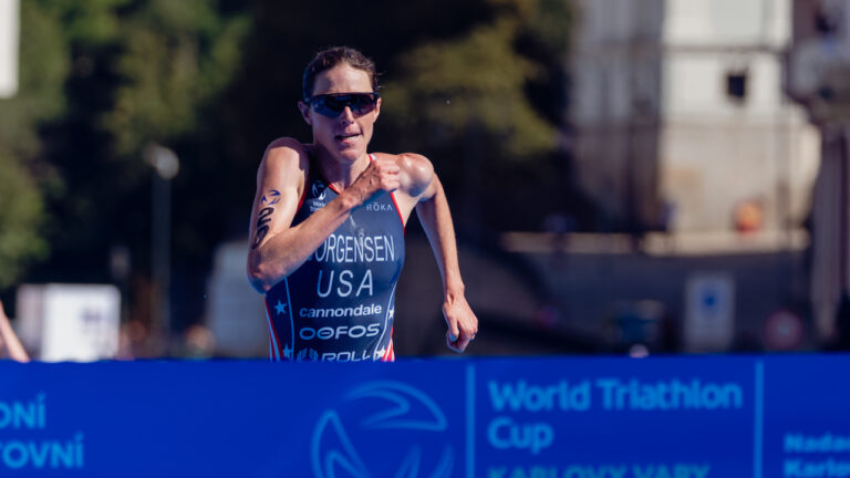 World Triathlon Cup Karlovy Vary 2023 Gwen Jorgensen finish