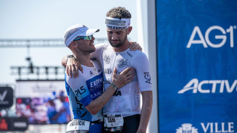 Sam Laidlow and Patrick Lange IRONMAN World Championship 2023 Nice finish line celebration