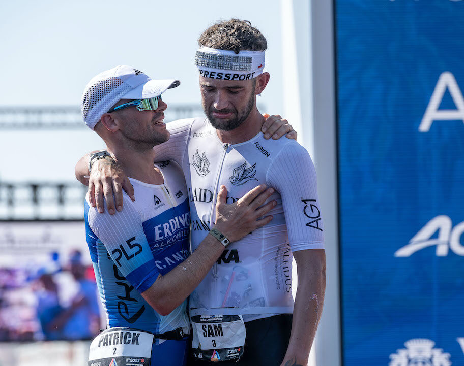 Sam Laidlow and Patrick Lange IRONMAN World Championship 2023 Nice finish line celebration