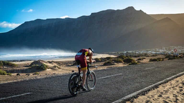 Triathlete on the bike course at Club La Santa Volcano Triathlon