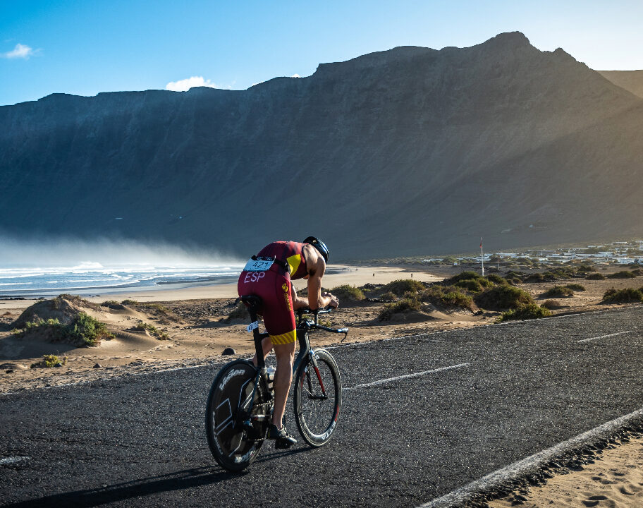 Triathlete on the bike course at Club La Santa Volcano Triathlon