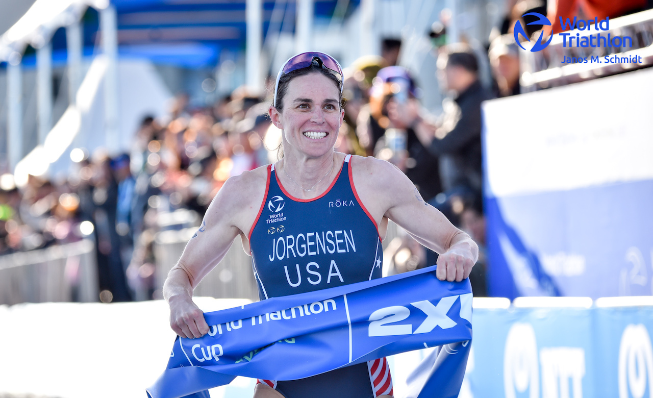 Gwen Jorgensen World Triathlon Cup Tongyeong 2023 finish