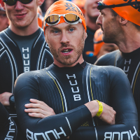 sam-proctor-outlaw-half-holkham Pro triathlete Sam Proctor waiting to start the swim at Outlaw Half Holkham