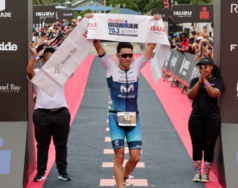 Javier Gomez takes the win at IRONMAN 703 Mossel Bay photo credit IRONMAN South Africa