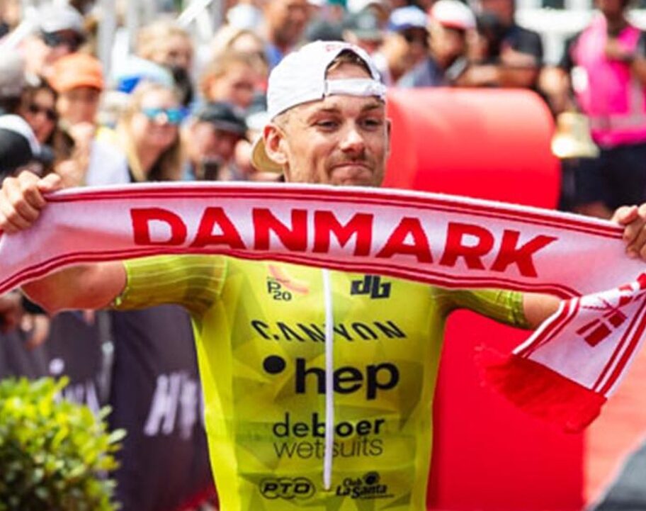 Daniel Baekkegard Denmark taking the win at GWM IRONMAN Western Australia 2023