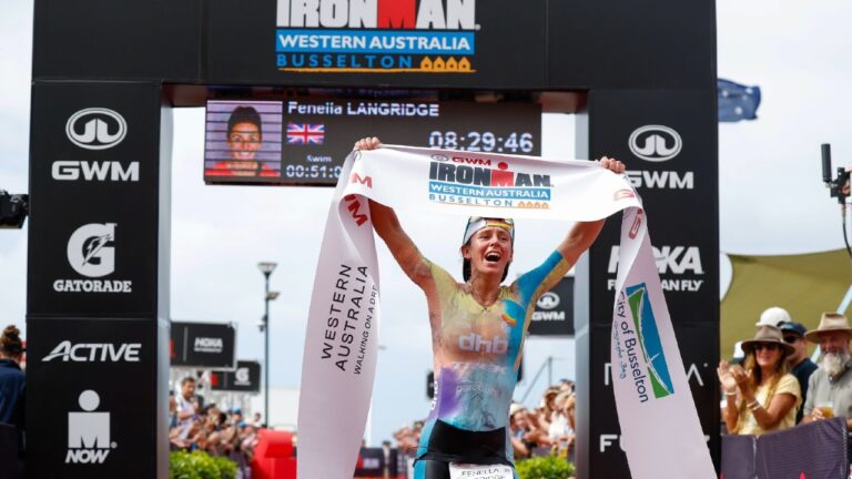 Fenella Langridge winning GWM IRONMAN Western Australia 2023 Photo credit Korupt Vision for IRONMAN