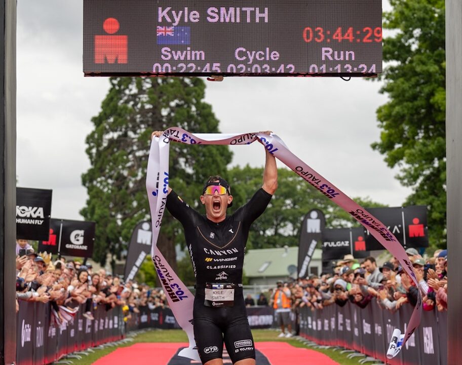 Kyle Smith won his hometown race at the 2023 IRONMAN Taupo Photo Graeme Murray