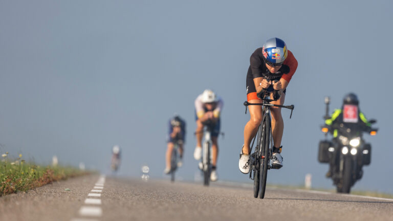 Professional triathletes on the bike course at Challenge Almere-Amsterdam