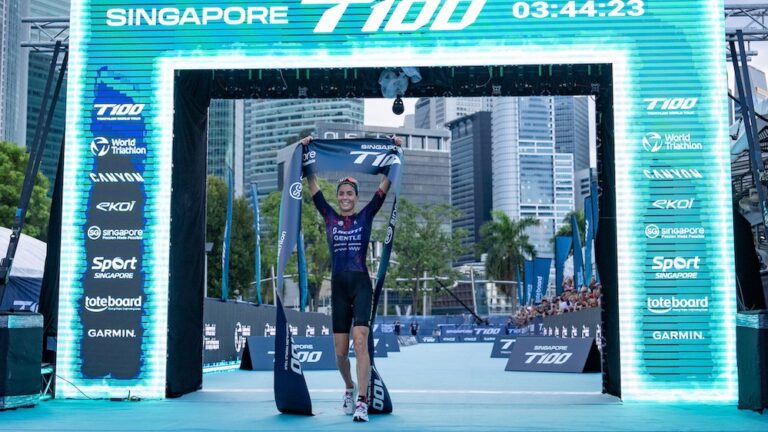 Ashleigh Gentle Singapore T100 2024 finish line photo credit PTO