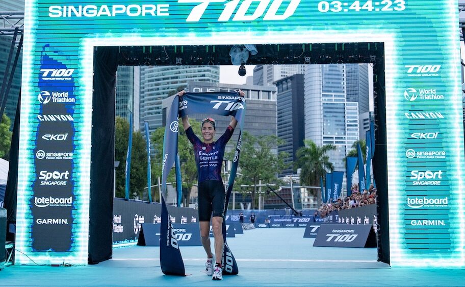 Ashleigh Gentle Singapore T100 2024 finish line photo credit PTO