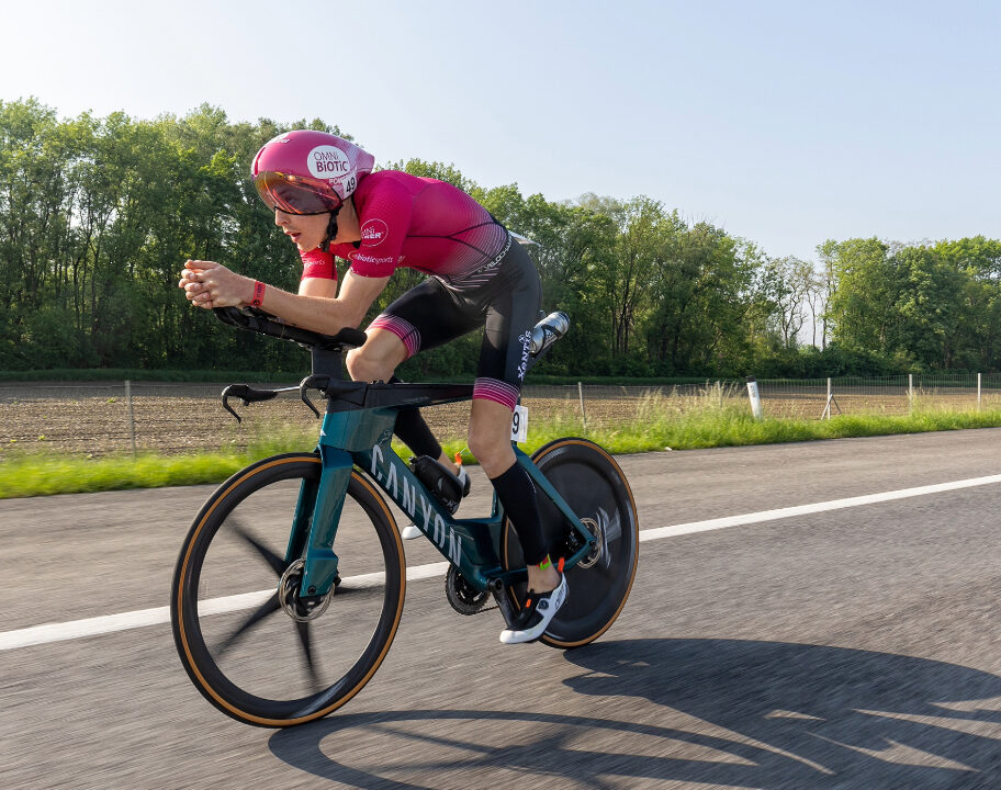 PRO triathlete and Challenge St Polten champion Tom Hug on the bike course