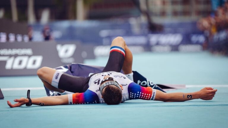 Youri Keulen on floor finish line Singapore t100 2024 photo credit PTO