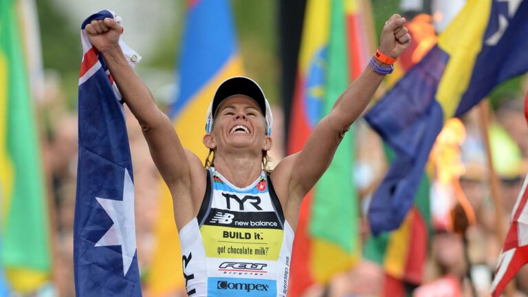 Mirinda Carfrae winning the IRONMAN World Championship title.