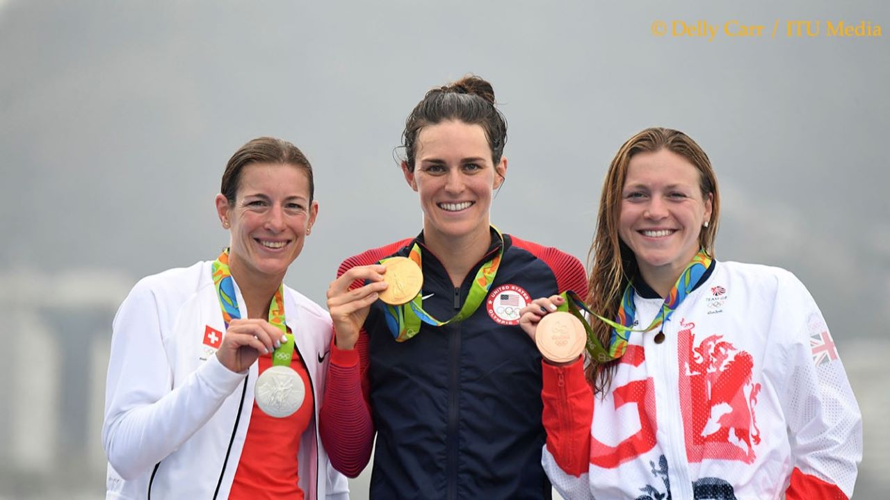 Rio 2026 Olympic Games triathlon female podium - Gwen Jorgensen, Nicola Spirig, Vicky Holland