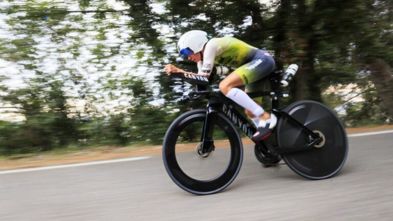 Laura Philipp on the bike at the 2024 IRONMAN World Championship, Nice