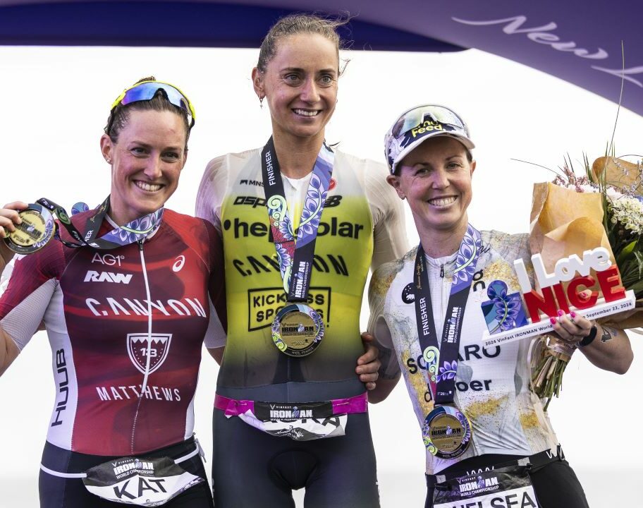 IRONMAN World Championship 2024 podium - Laura Philipp, Kat Matthews, Chelsea Sodaro