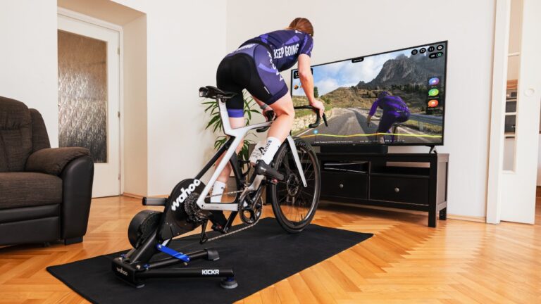 Female cyclist riding on ROUVY
