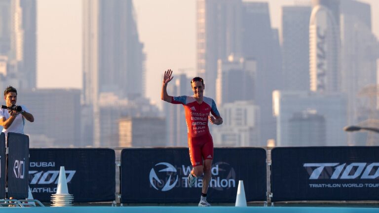 Alistair Brownlee finish line T100 Dubai 2024 photo credit PTO / T100