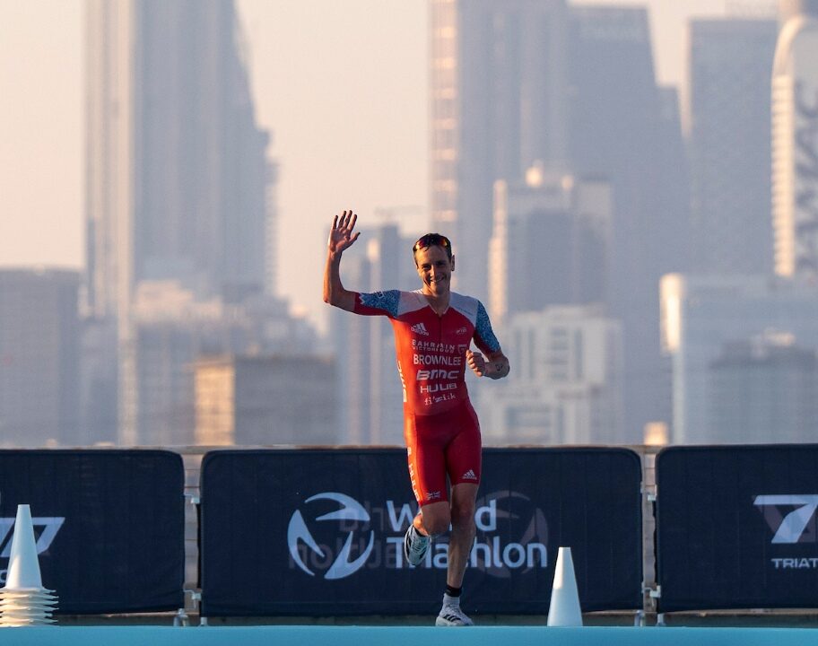 Alistair Brownlee finish line T100 Dubai 2024 photo credit PTO / T100