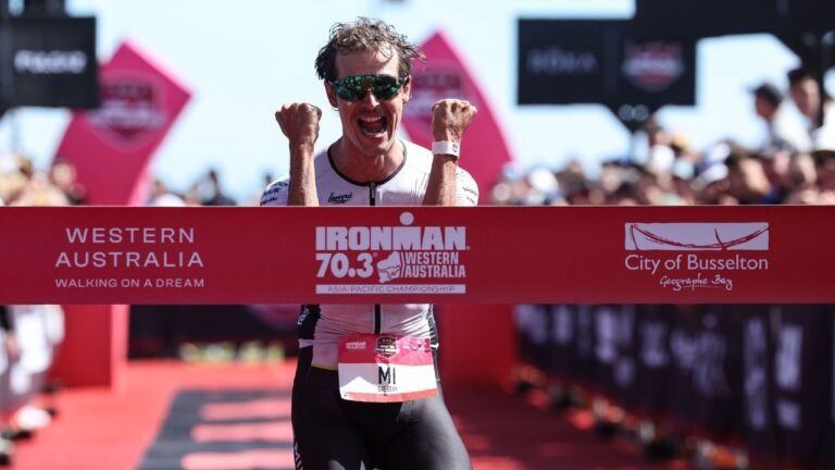 Gregory Barnaby IRONMAN 70.3 Western Australia 2024 Finish Line