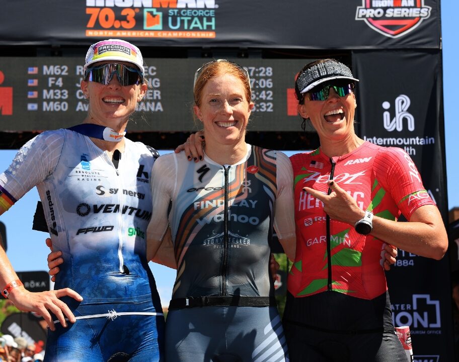 women podium st george 2025 findlay hering lewis photo credit Getty Images for Ironman
