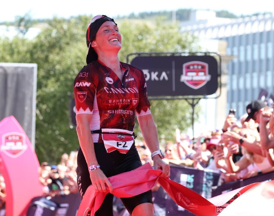 Kat Matthews wins IRONMAN 703 Swansea 2025 finish line