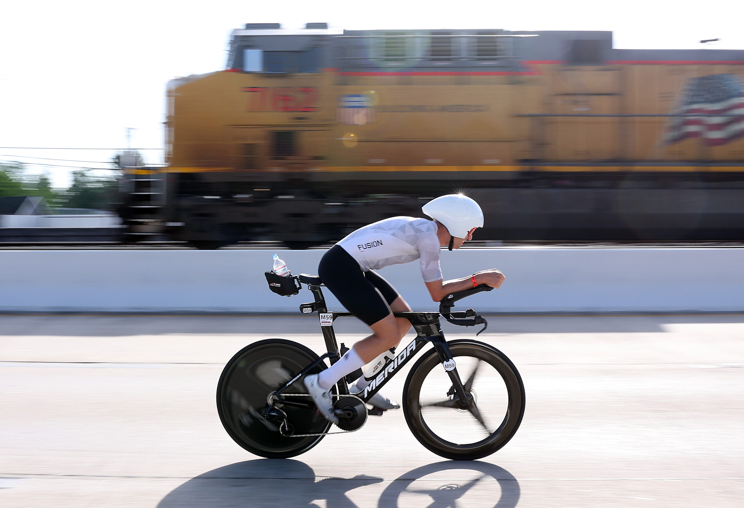 THE WOODLANDS, TEXAS - APRIL 26: Marcel Bischof #59 of Germany races during the men's IRONMAN Texas North American Championship on April 26, 2025 in The Woodlands, Texas