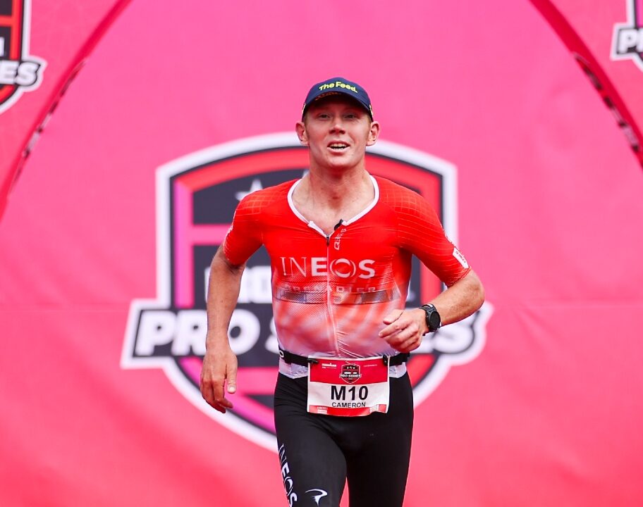 Cam Wurf runs to finish line IRONMAN Pro Series