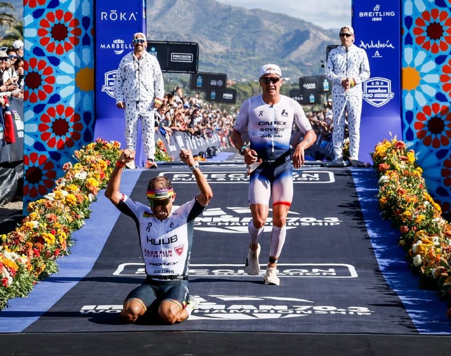Geens Blummenfelt finish line 70.3 World Championship 2025 Marbella