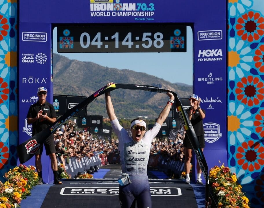 Lucy Charles Barclay wins IRONMAN 70.3 Worlds Marbella 2025 finish line