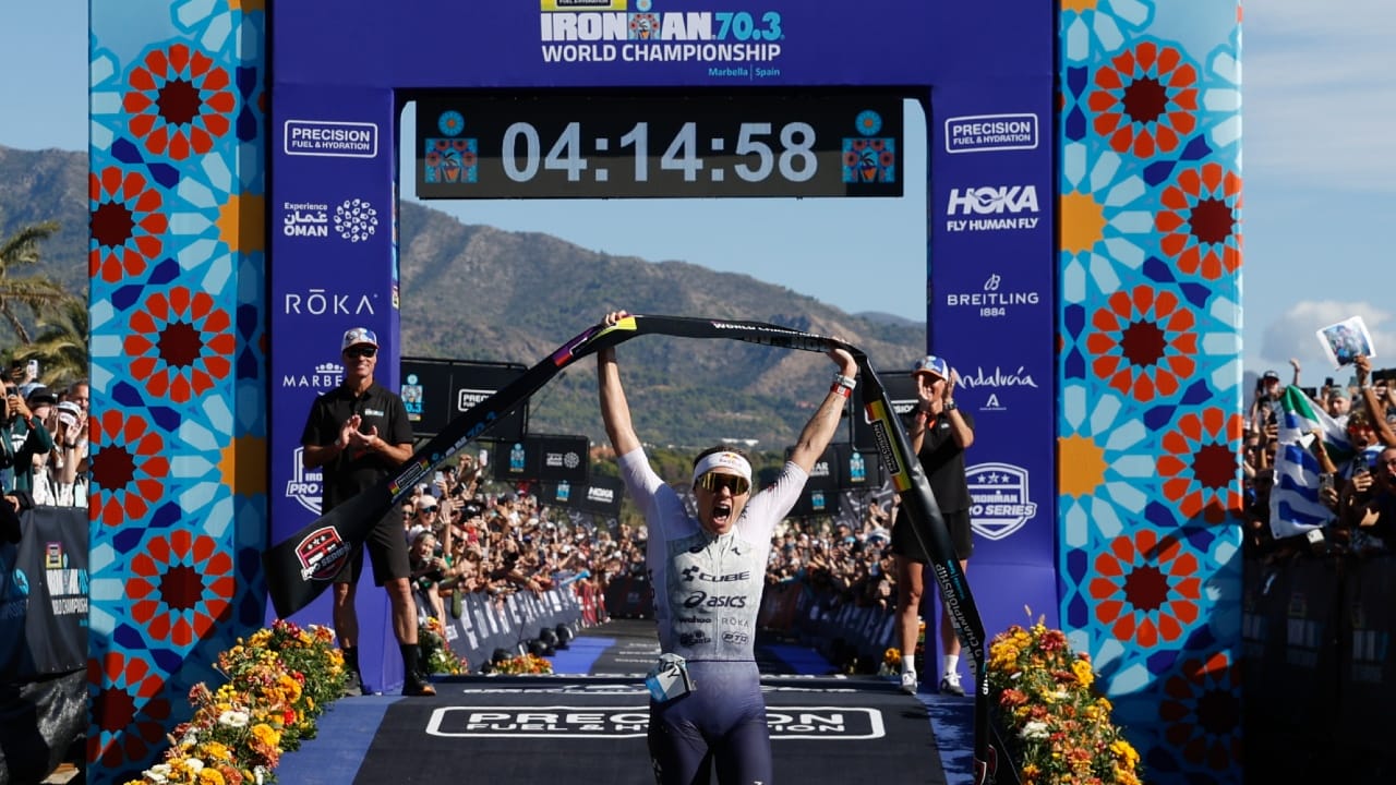 Lucy Charles Barclay wins IRONMAN 70.3 Worlds Marbella 2025 finish line