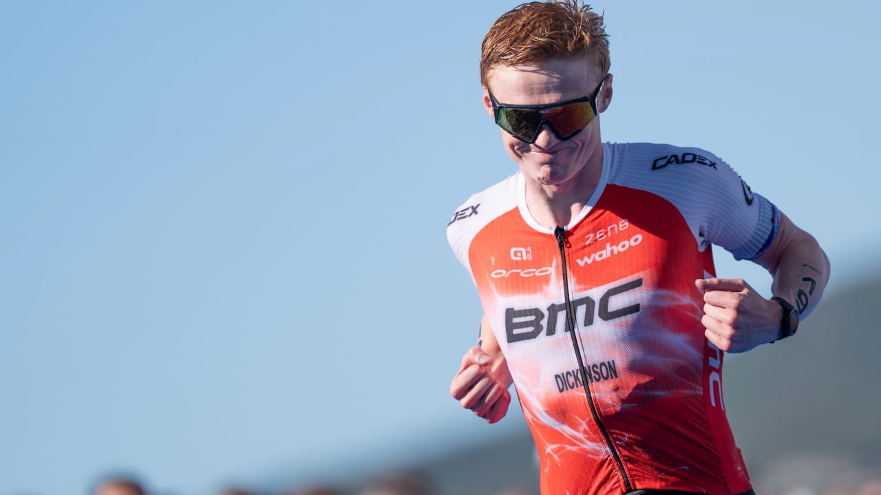 Britain's Sam Dickonson running in the T100 World Tour 2025.