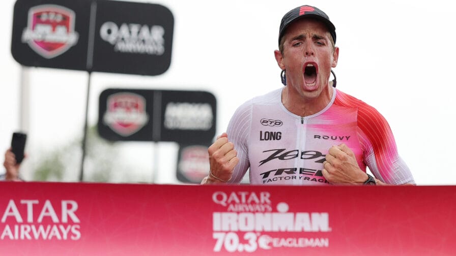 Sam Long wins at IRONMAN 70.3 Eagleman in June 2025.