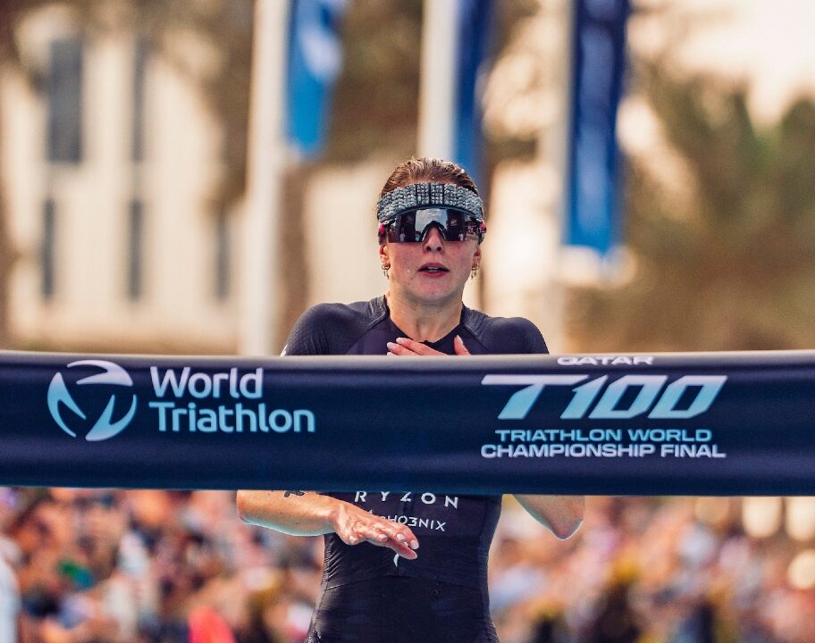 Kate Waugh finish line Qatar T100 2025