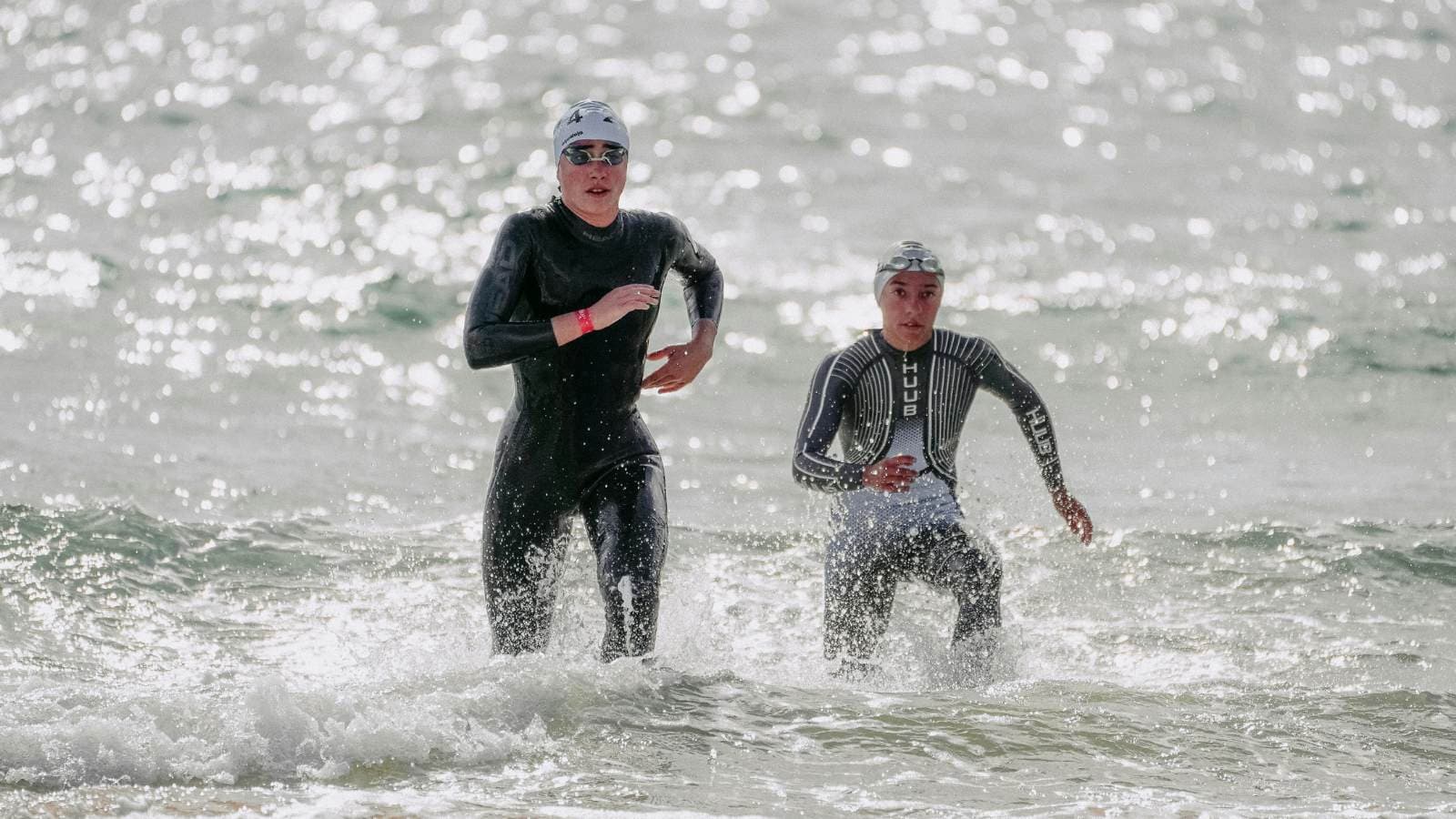 Athlete practicing open water swimming in the sea as part of triathlon training