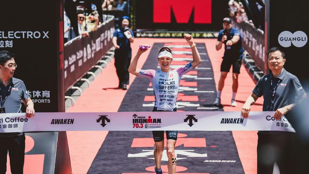 Alanis Siffert taking the win at IRONMAN 70.3 Shanghai Chongming