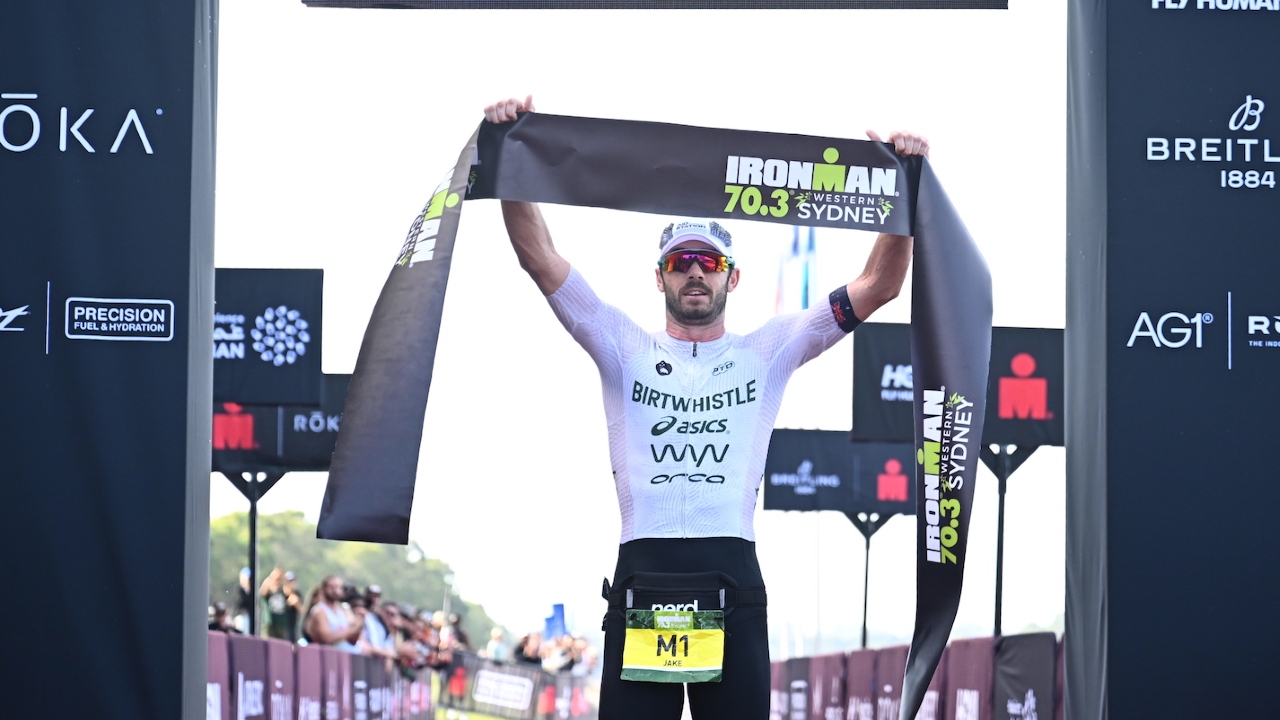 Jake Birtwhistle winning IRONMAN 70.3 Western Sydney 2026