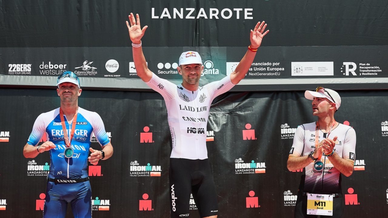 Laidlow Lange IRONMAN Lanzarote podium 2026